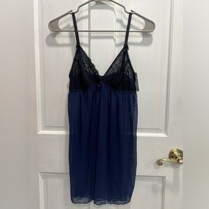 TART NOIR Alexa Blue Black Babydoll Cami Lingerie Adjustable Straps SIZE MEDIUM